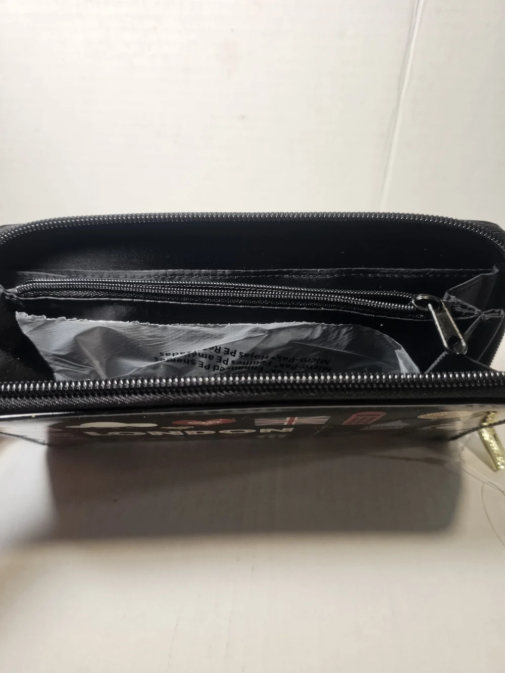 Harrods London Icons Zip Around Wallet Black Patent Glitter Souvenir Clutch